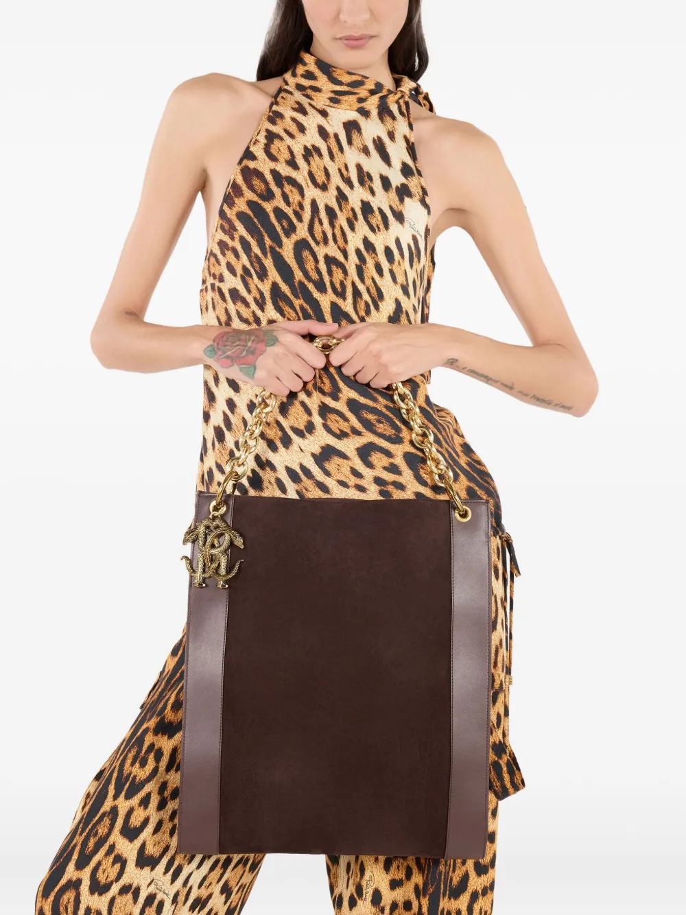 Roberto Cavalli Schoudertas verfraaid met ketting Bruin