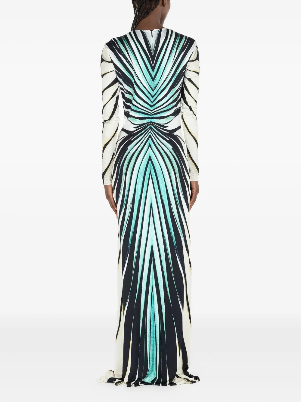 Roberto Cavalli Avondjurk met watervalhals en print Blauw