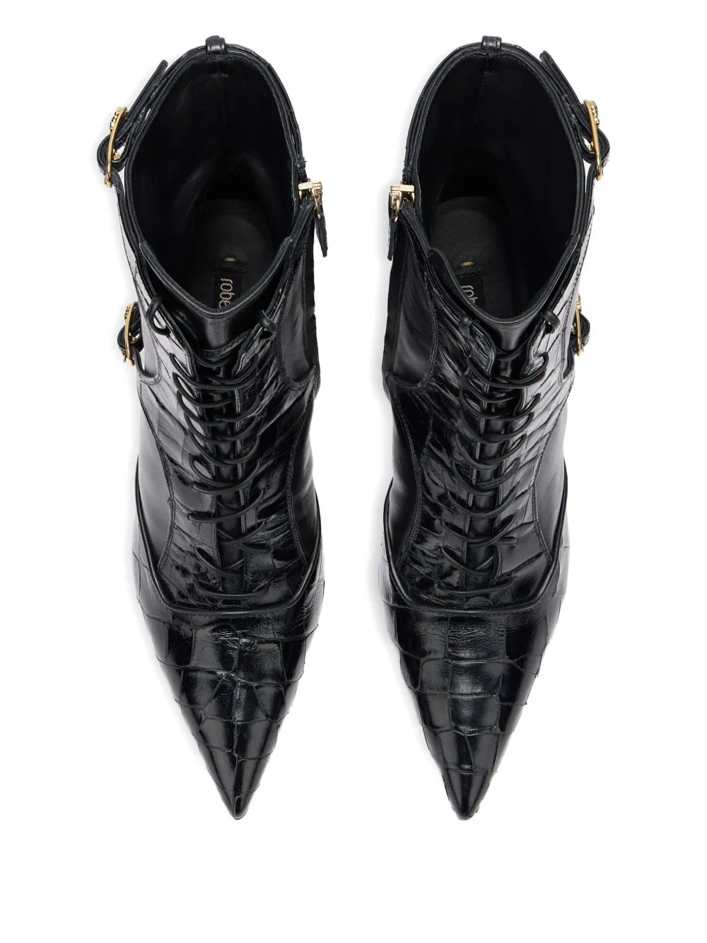 Roberto Cavalli lace-up crocodile-effect ankle boots Black