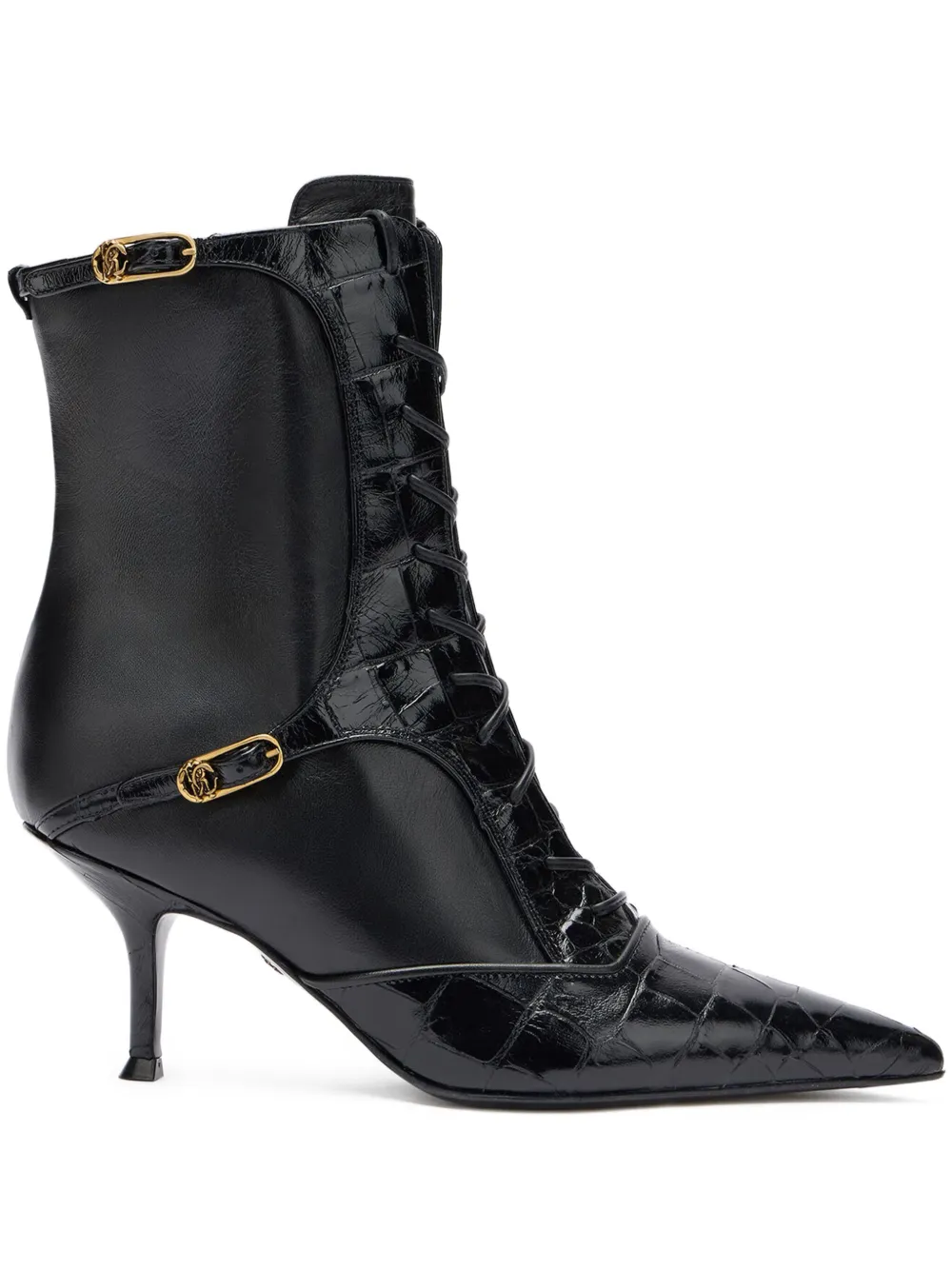 Roberto Cavalli lace-up crocodile-effect ankle boots Black