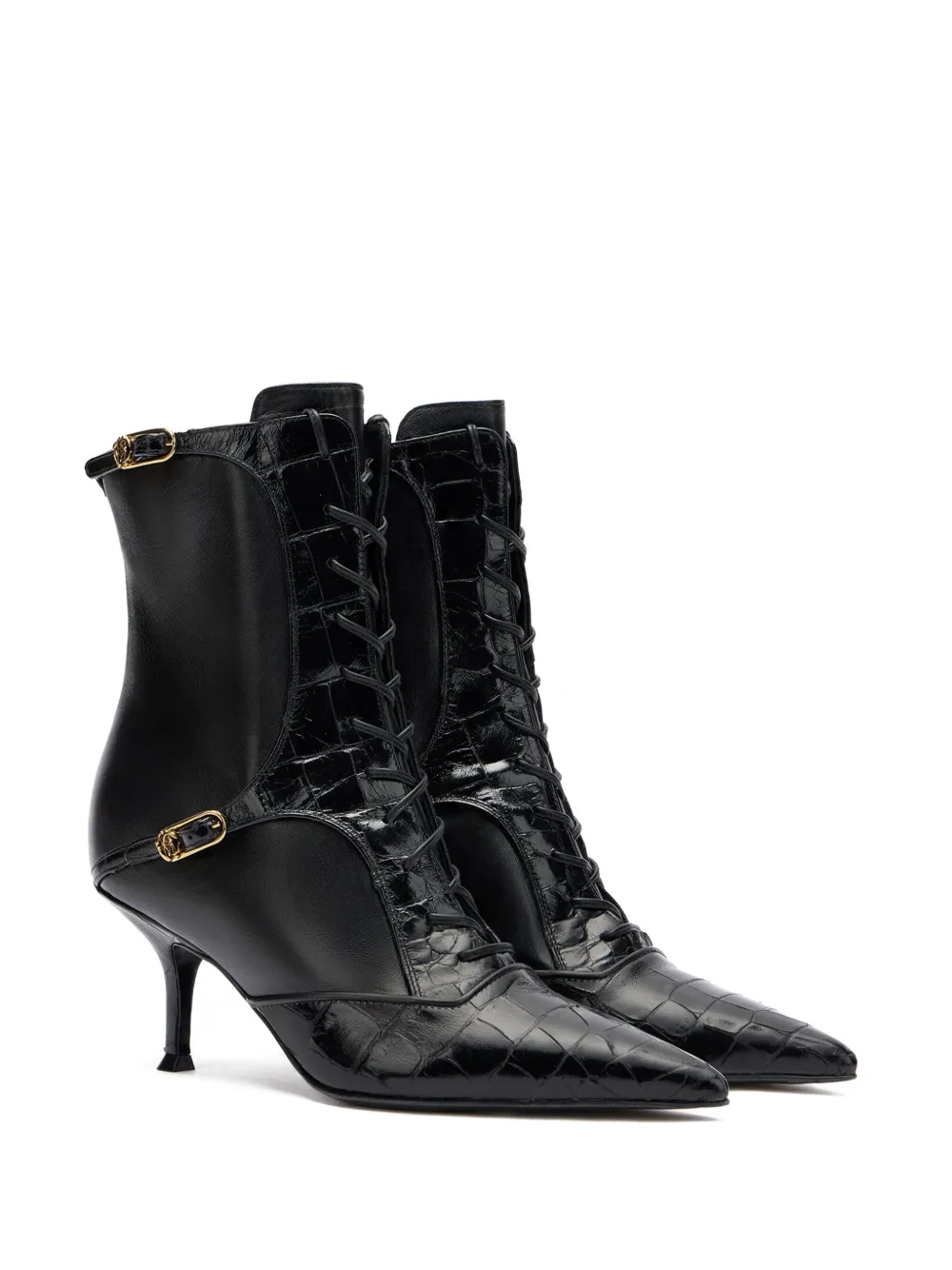 Roberto Cavalli lace-up crocodile-effect ankle boots Black