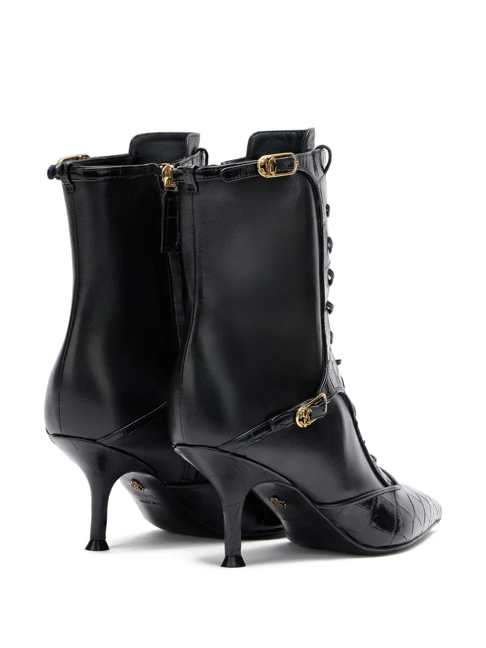 Roberto Cavalli lace-up crocodile-effect ankle boots Black
