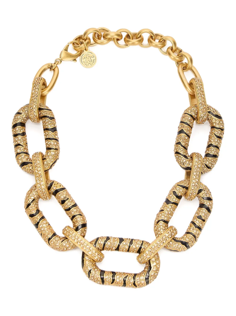 Roberto Cavalli Chain Necklace With Crystals And Tiger Skin Pattern In Gold