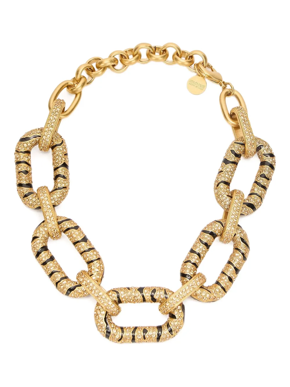 Roberto Cavalli Chain Necklace With Crystals And Tiger Skin Pattern In Gold