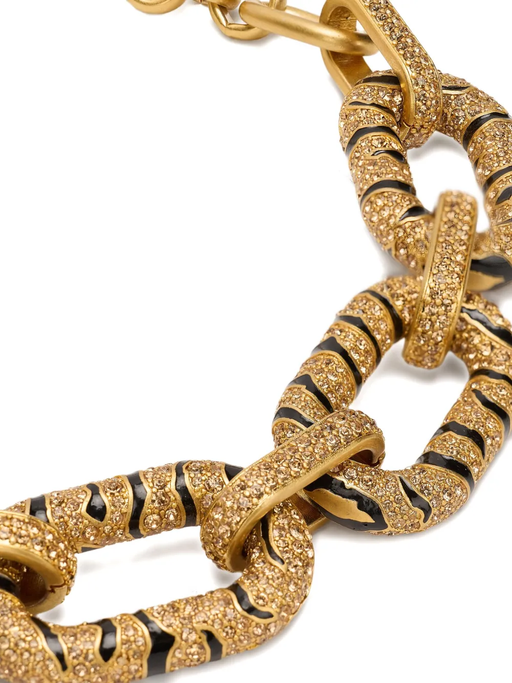 Roberto Cavalli Chain Necklace With Crystals And Tiger Skin Pattern In Gold