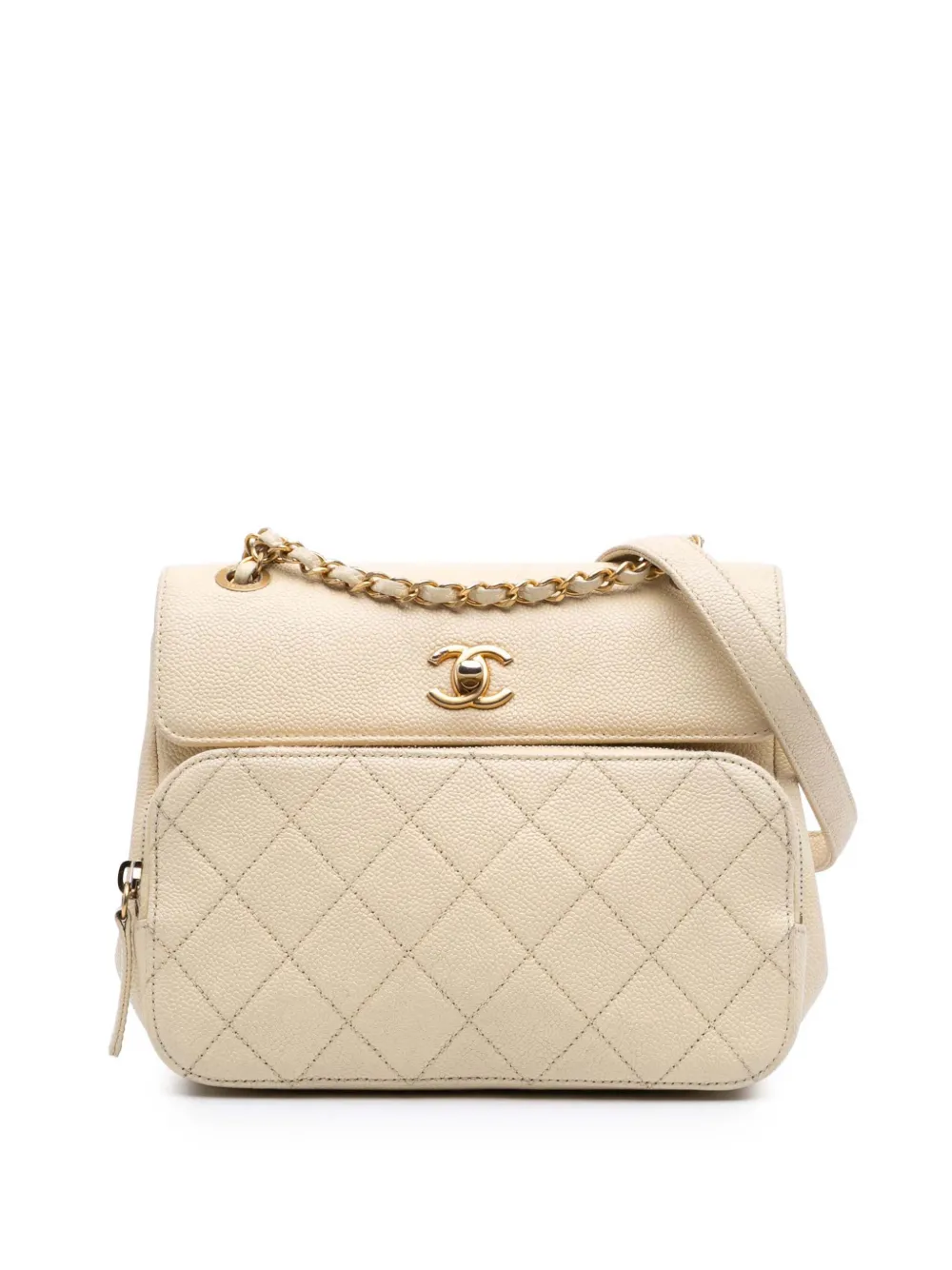 CHANEL Pre-Owned 2019 キャビア ビジネス アフィニティ メッセンジャー フラップ ショルダーバッグ - ブラウン CHANEL Pre-Owned 2019 キャビア ビジネス アフィニティ メッセンジャー フラップ ショルダーバッグ - ブラウン