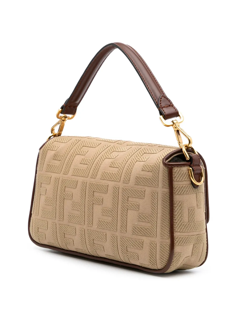 Pre-owned Fendi 2010-2024 Medium Embroidered Canvas Baguette Satchel