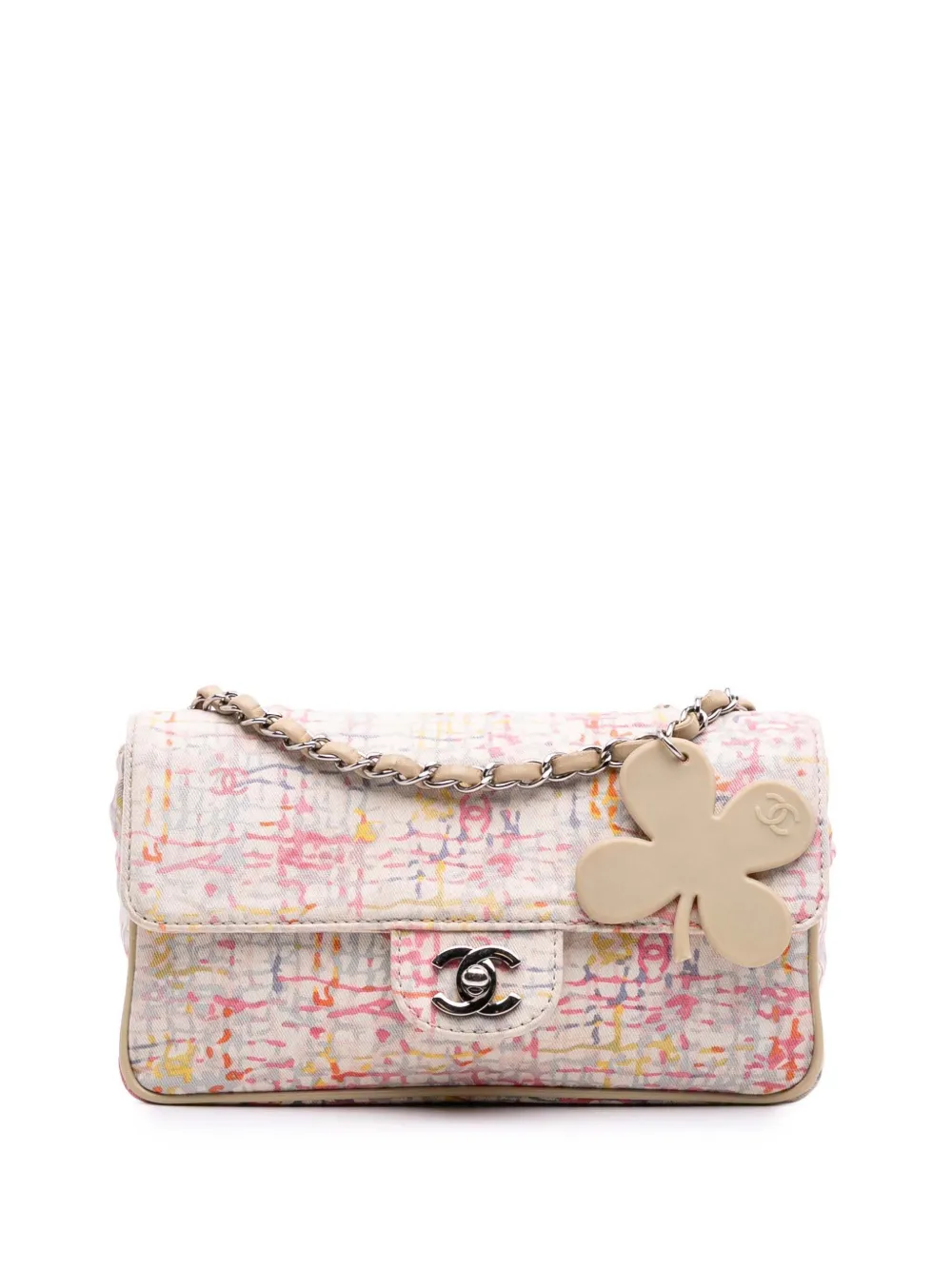CHANEL Pre-Owned 2004-2005 Small Printed Canvas Watercolor Clover Flap shoulder bag | White | Image 1