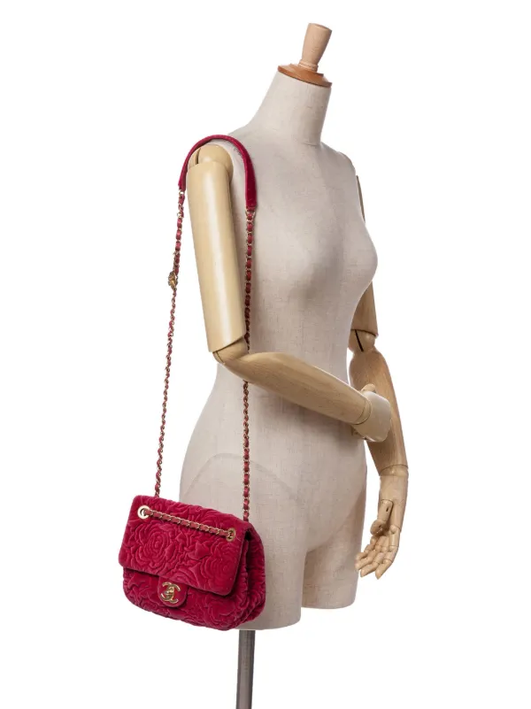 CHANEL BEAUTE レッドポーチ・ショルダーバッグ CHANEL Pre-Owned 2021-2025 ミニ ベルベット カメリア フラップ