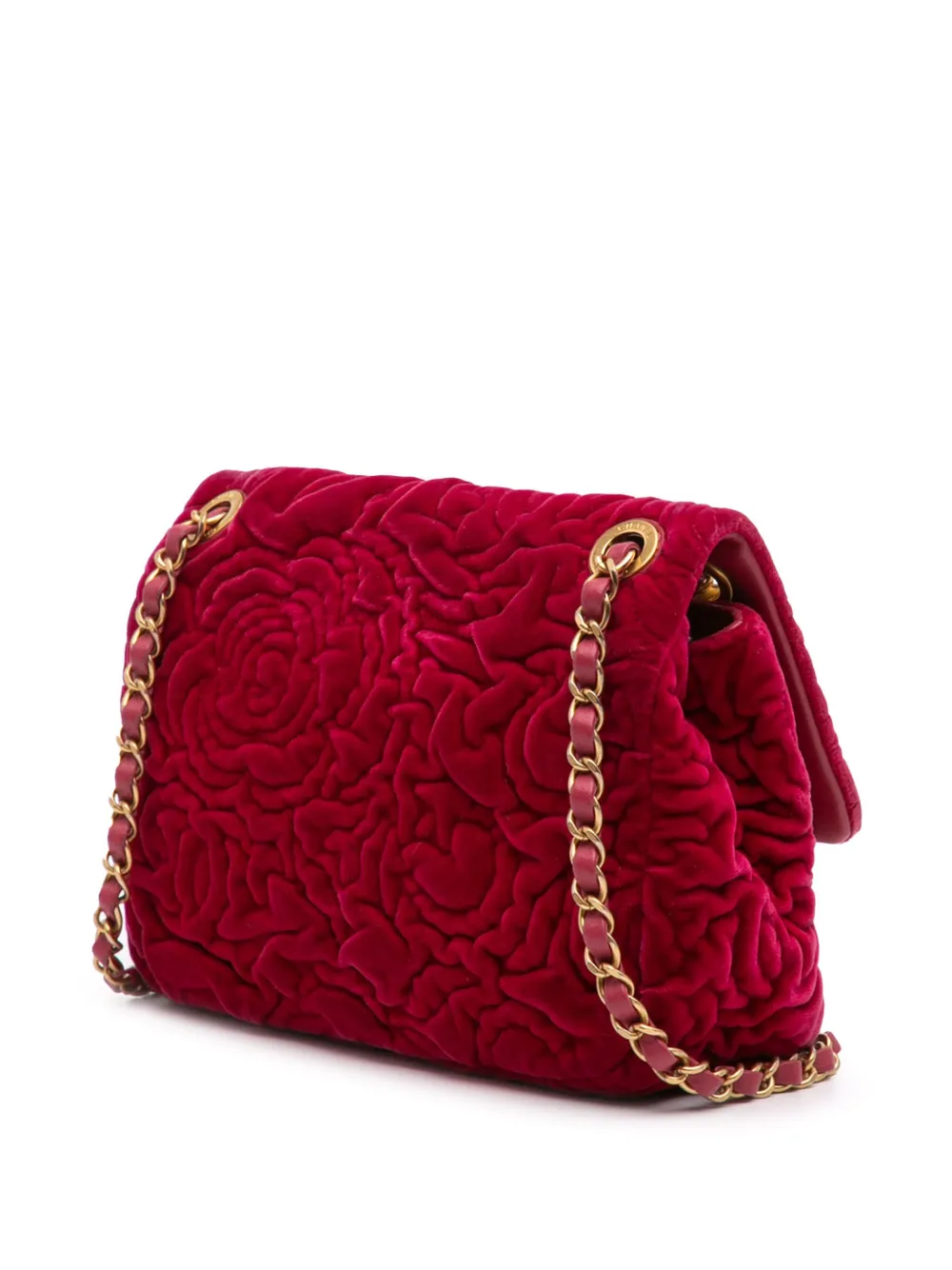 Pre-owned Chanel 2021-2025 Mini Velvet Camellia Flap Shoulder Bag In Red
