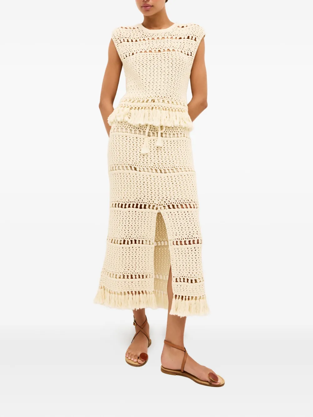 Marie Oliver Mira gehaakte top met franje Beige