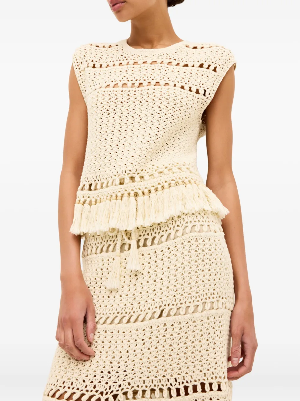Marie Oliver Mira gehaakte top met franje Beige