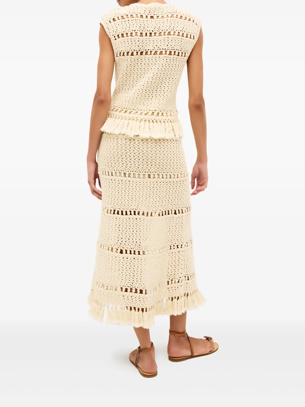 Marie Oliver Mira gehaakte top met franje Beige