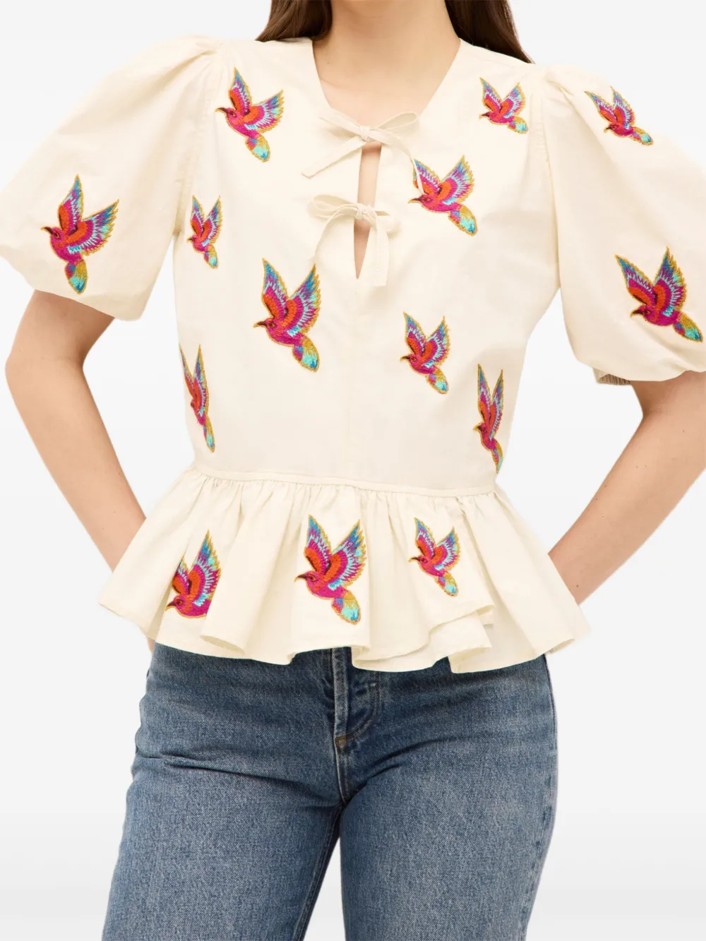 Marie Oliver Estella peplum top met pofmouwen - Wit