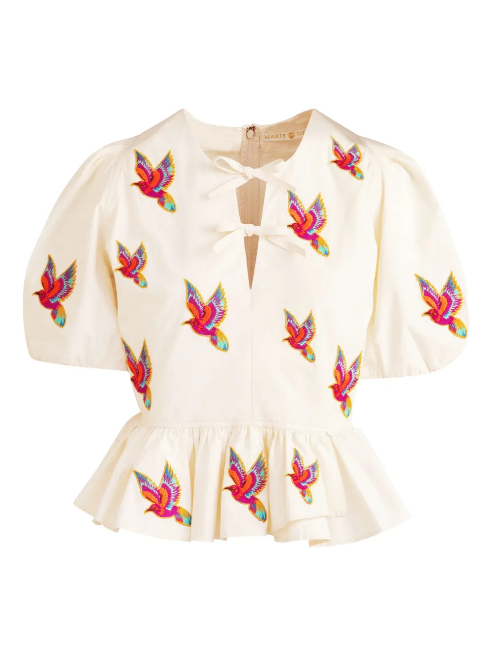 Estella embroidered puff-sleeve peplum top