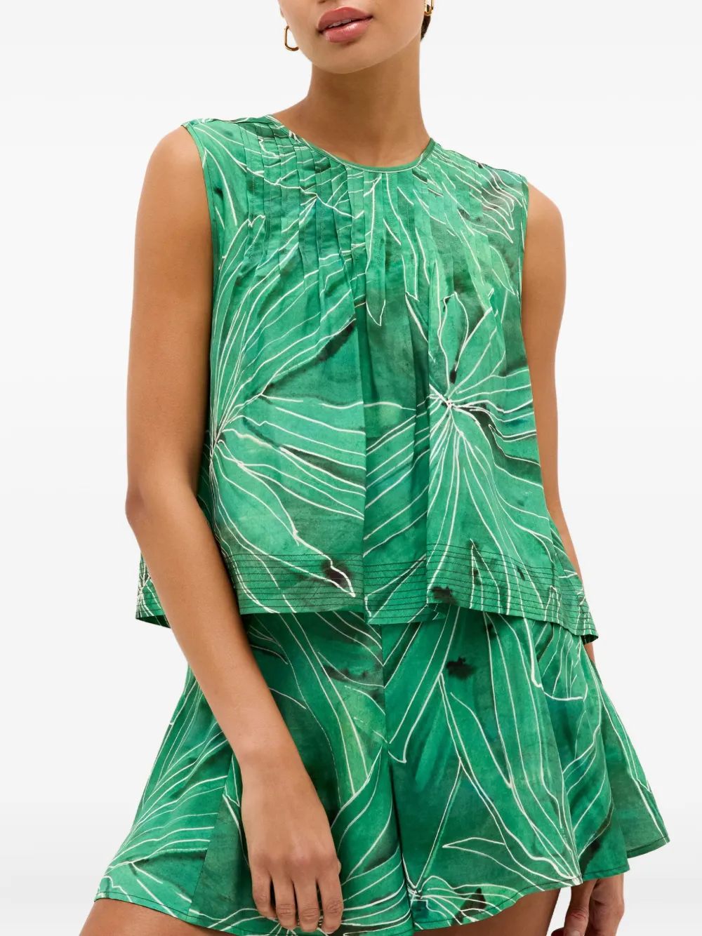 Marie Oliver Miles shorts met bladerprint Groen