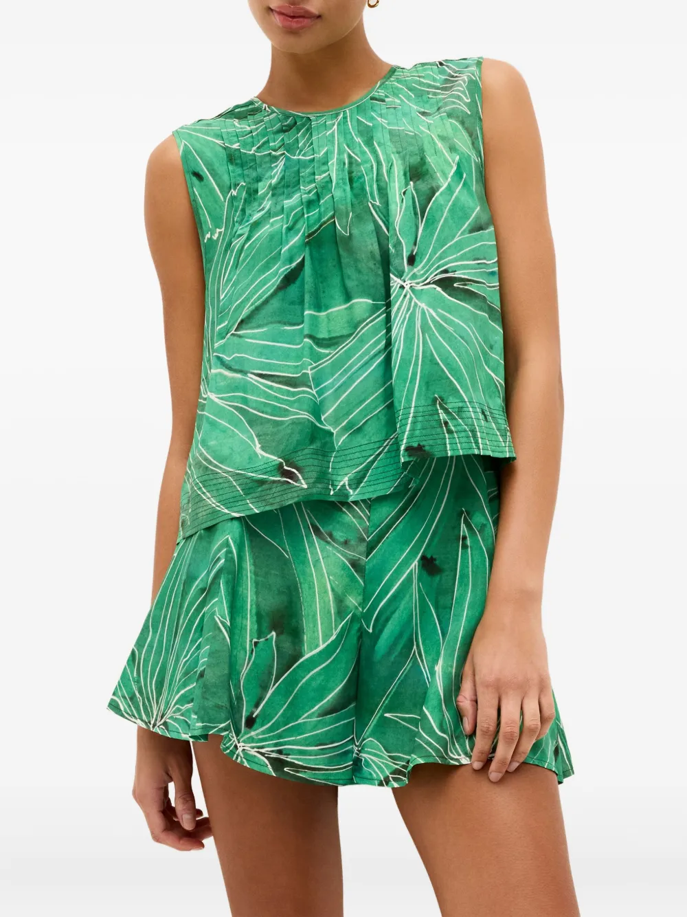 Marie Oliver Miles shorts met bladerprint Groen