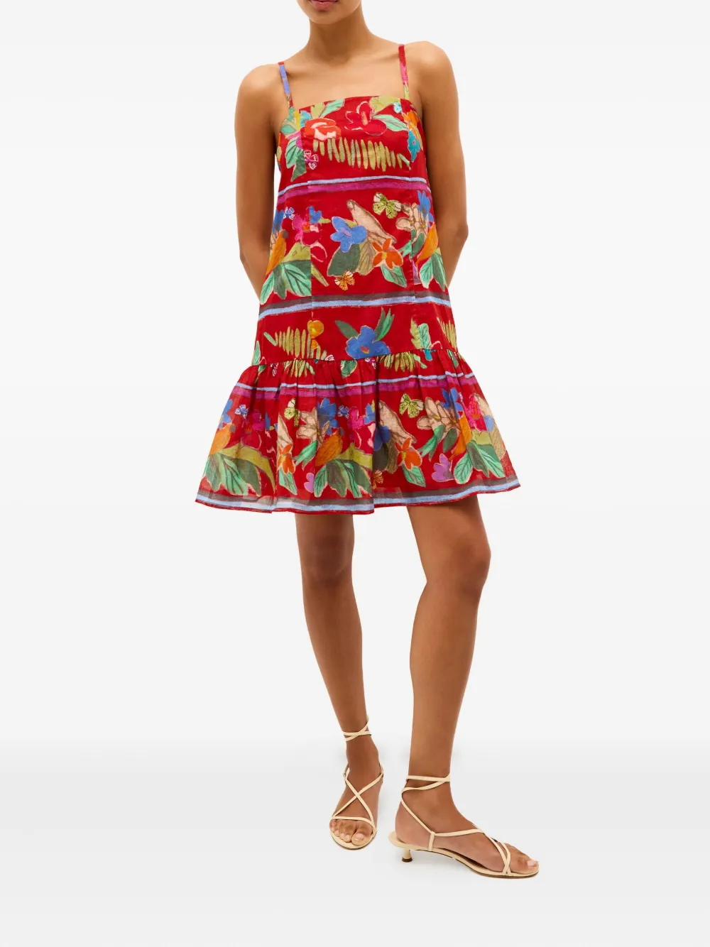 Marie Oliver Anita jurk met bloemenprint en ruches - Rood
