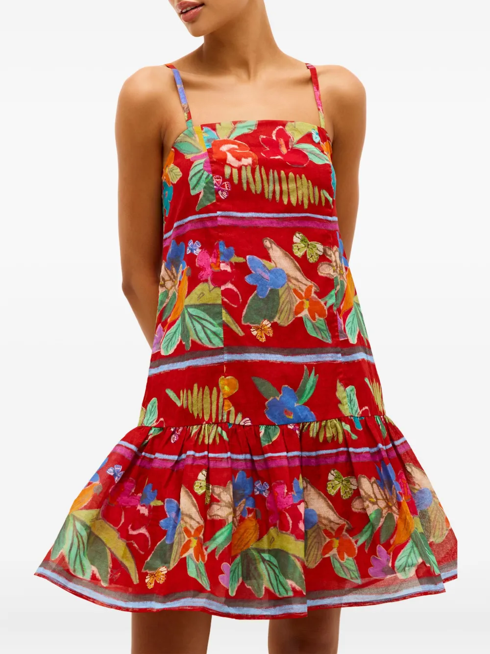 Marie Oliver Anita jurk met bloemenprint en ruches Rood