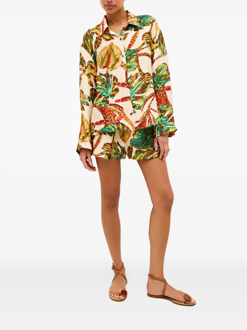 Marie Oliver Strandshirt met tropische print - Groen