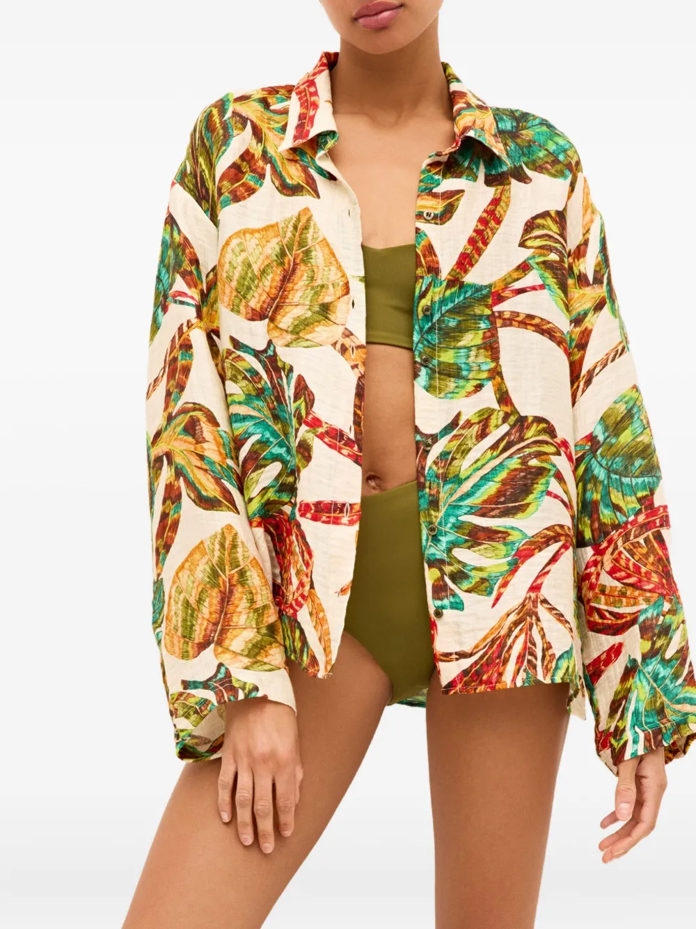 tropical-print beach shirt