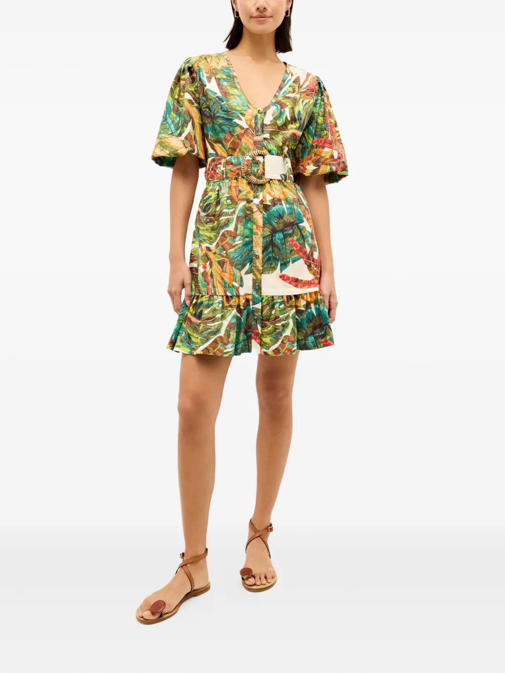 Marie Oliver Gwyneth mini-jurk met bladerprint - Groen