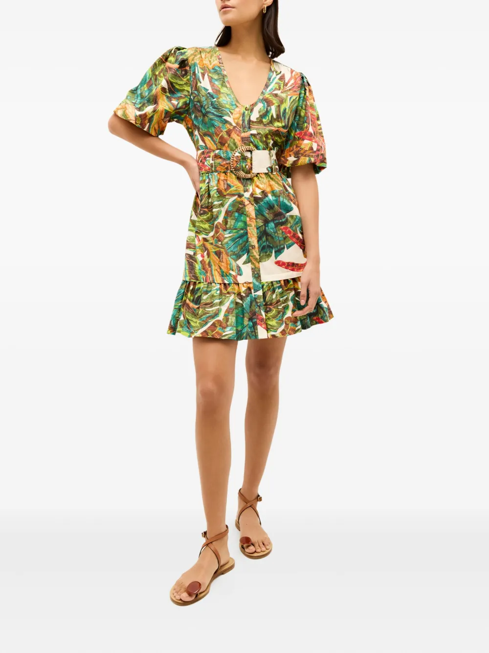 Marie Oliver Gwyneth mini-jurk met bladerprint Groen