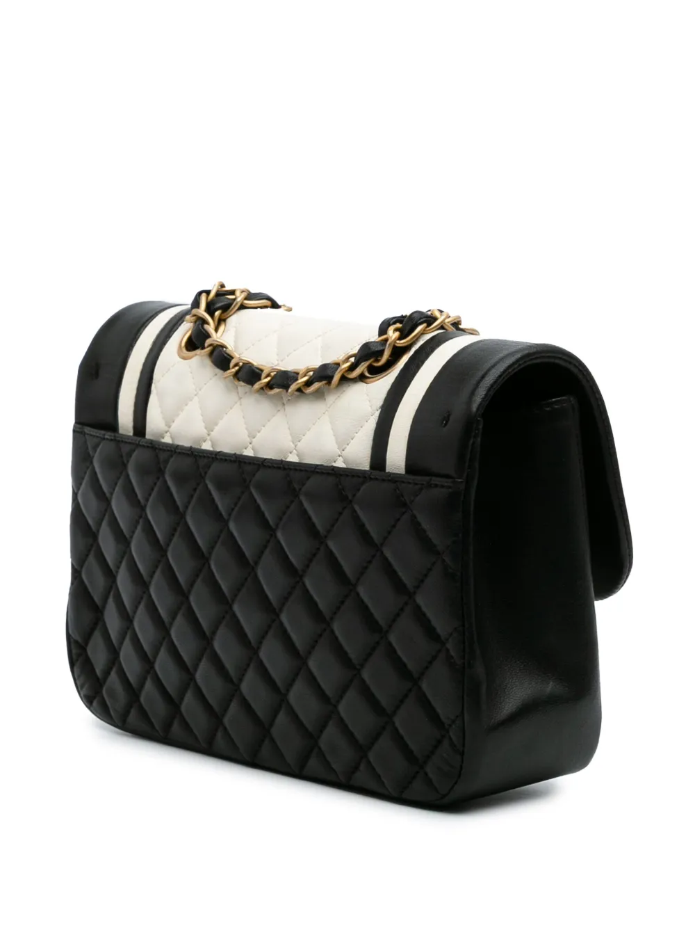 Pre-owned Chanel 2017-2018 Paris Cosmopolite Small Bicolor Textured Lambskin Flap Shoulder Bag In White
