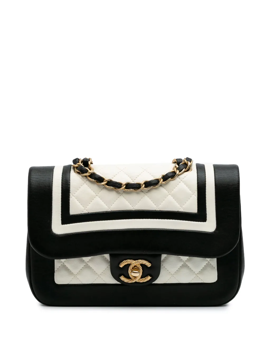 Pre-owned Chanel 2017-2018 Paris Cosmopolite Small Bicolor Textured Lambskin Flap Shoulder Bag In White