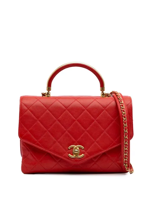 CHANEL Pre-Owned 2019 Quilted Calfskin Metal Top Handle Envelope Flap satchel