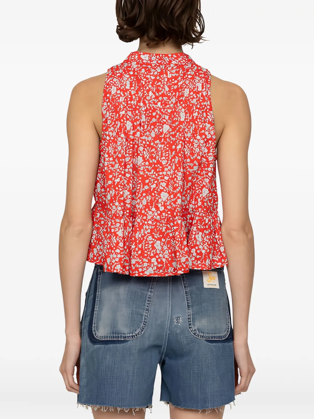 Sea Lucille Liberty Floral-print Knot Top In Red