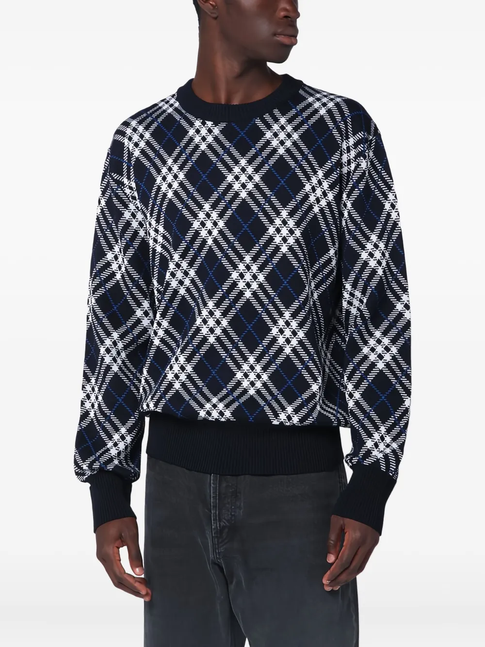 Burberry Trui met ronde hals en diamanten patroon Zwart