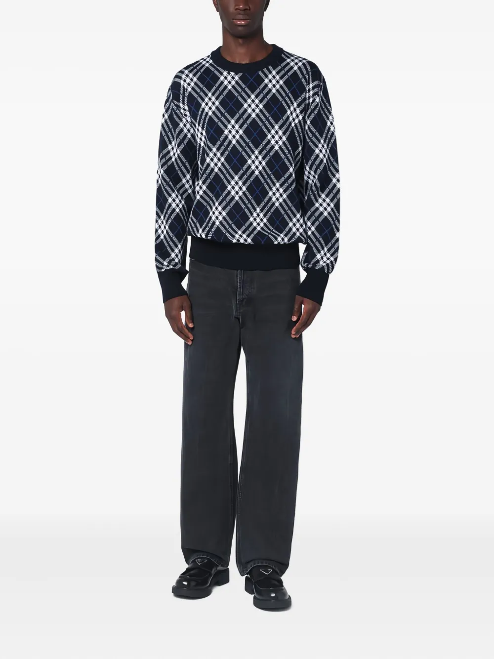 Burberry Trui met ronde hals en diamanten patroon Zwart