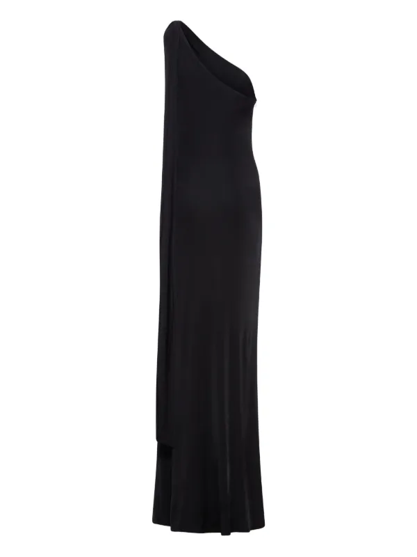 tom ford one shoulder dress Tom Ford - One Shoulder Evening Dress with Cape and Liza Hardware in Silk Black for Women