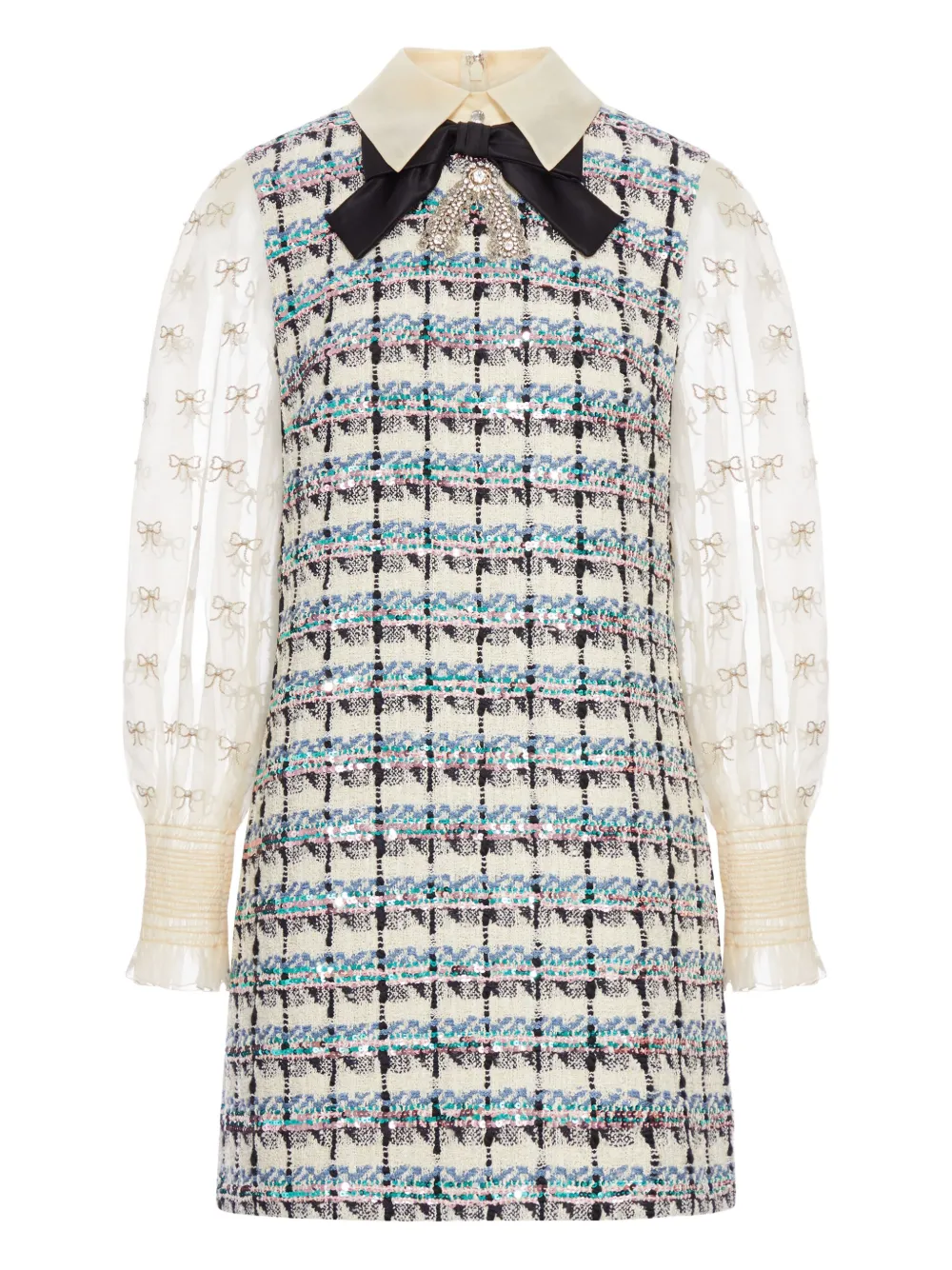 Valentino Garavani Tweed jurk met mouwen verfraaid met strik Beige