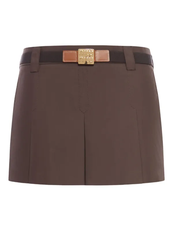Miu Miu Cotton Mini Skirt in Brown