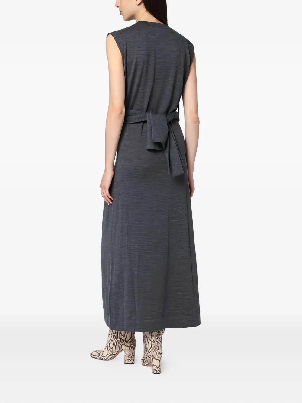 Jil Sander Gray Dress In Wool With Crossover Detail In Gray