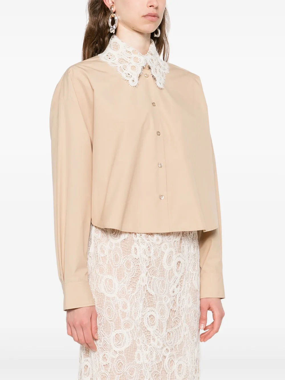 Fabiana Filippi Shirt met kanten kraag Beige