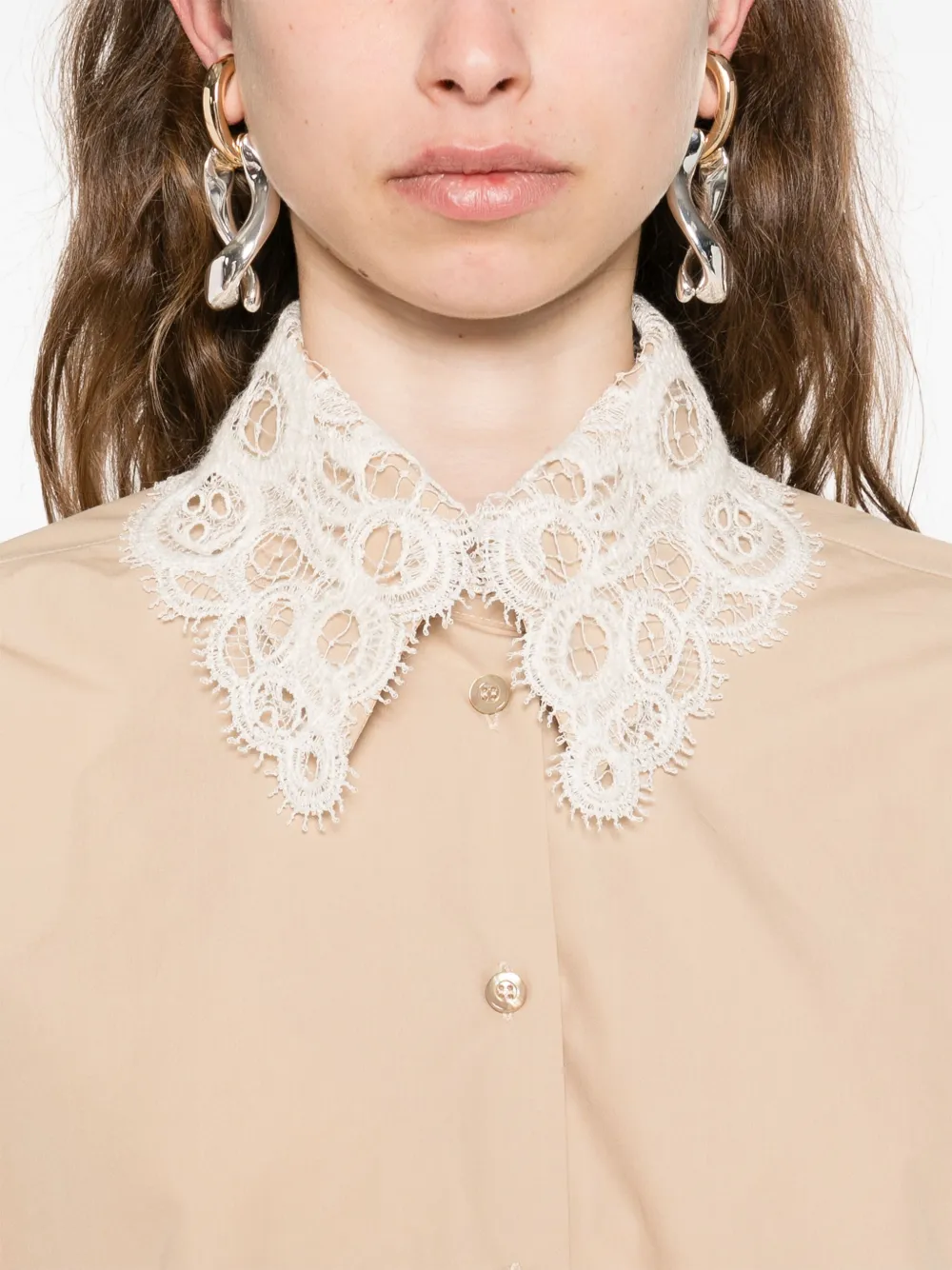 Fabiana Filippi Shirt met kanten kraag Beige