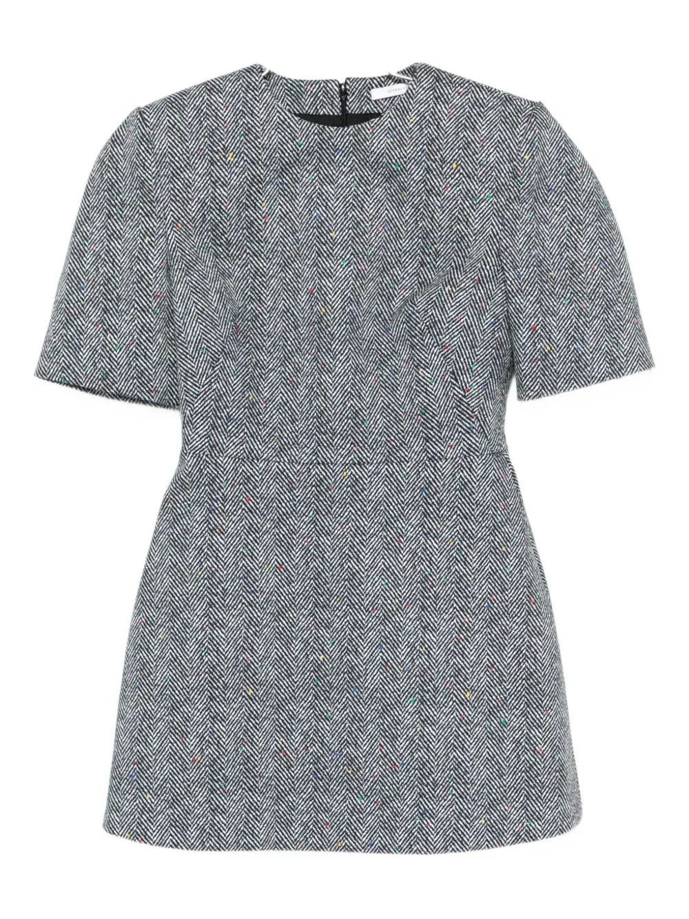 Givenchy Short-sleeve Herringbone Mini Dress In Gray