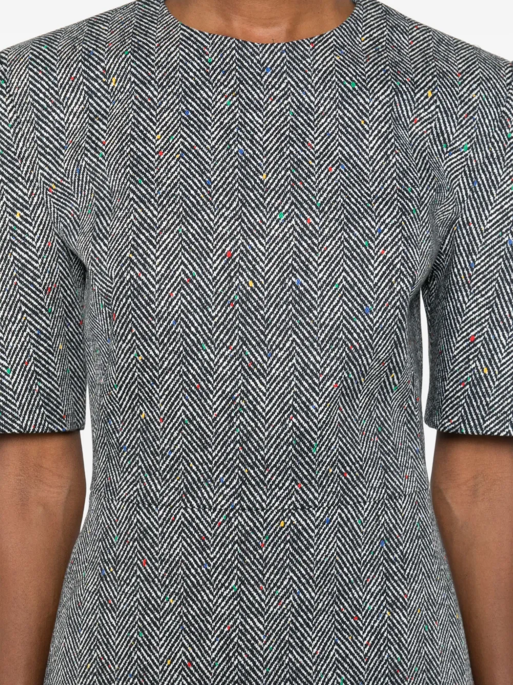 Givenchy Short-sleeve Herringbone Mini Dress In Gray