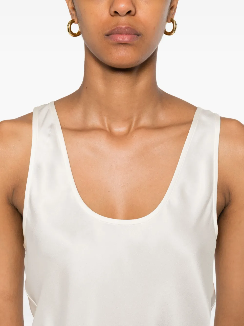ANINE BING Zijden top met diepe ronde hals Wit