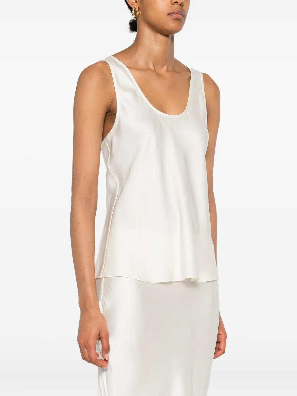 ANINE BING Zijden top met diepe ronde hals Wit