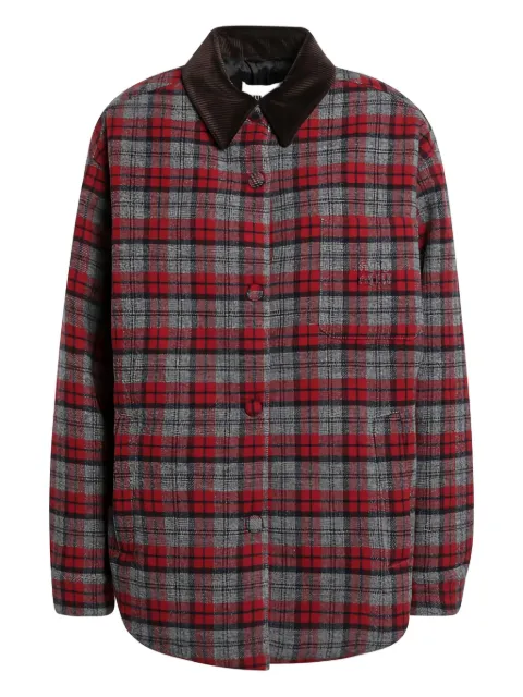 Miu Miu plaid corduroy-collar coat