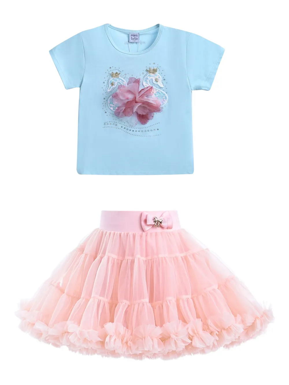 Mimi Tutu Brea rok en T-shirt met bloe patch en ruches Roze