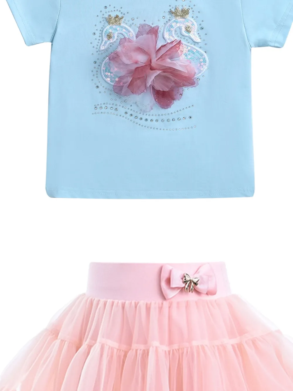 Mimi Tutu Brea rok en T-shirt met bloemenpatch en ruches Roze