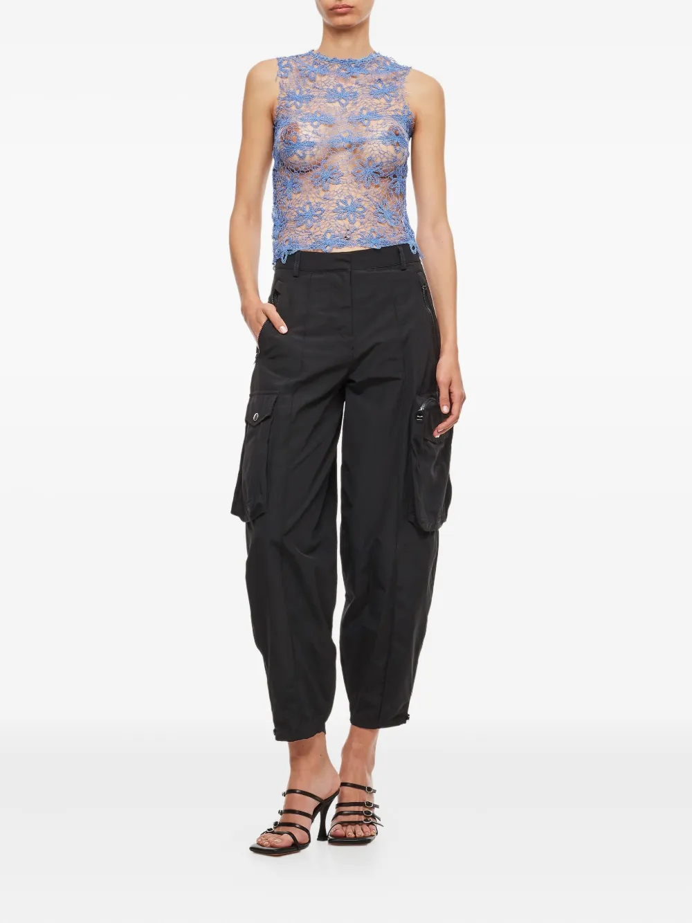 Collina Strada flower-embroidered sleeveless top - Blauw