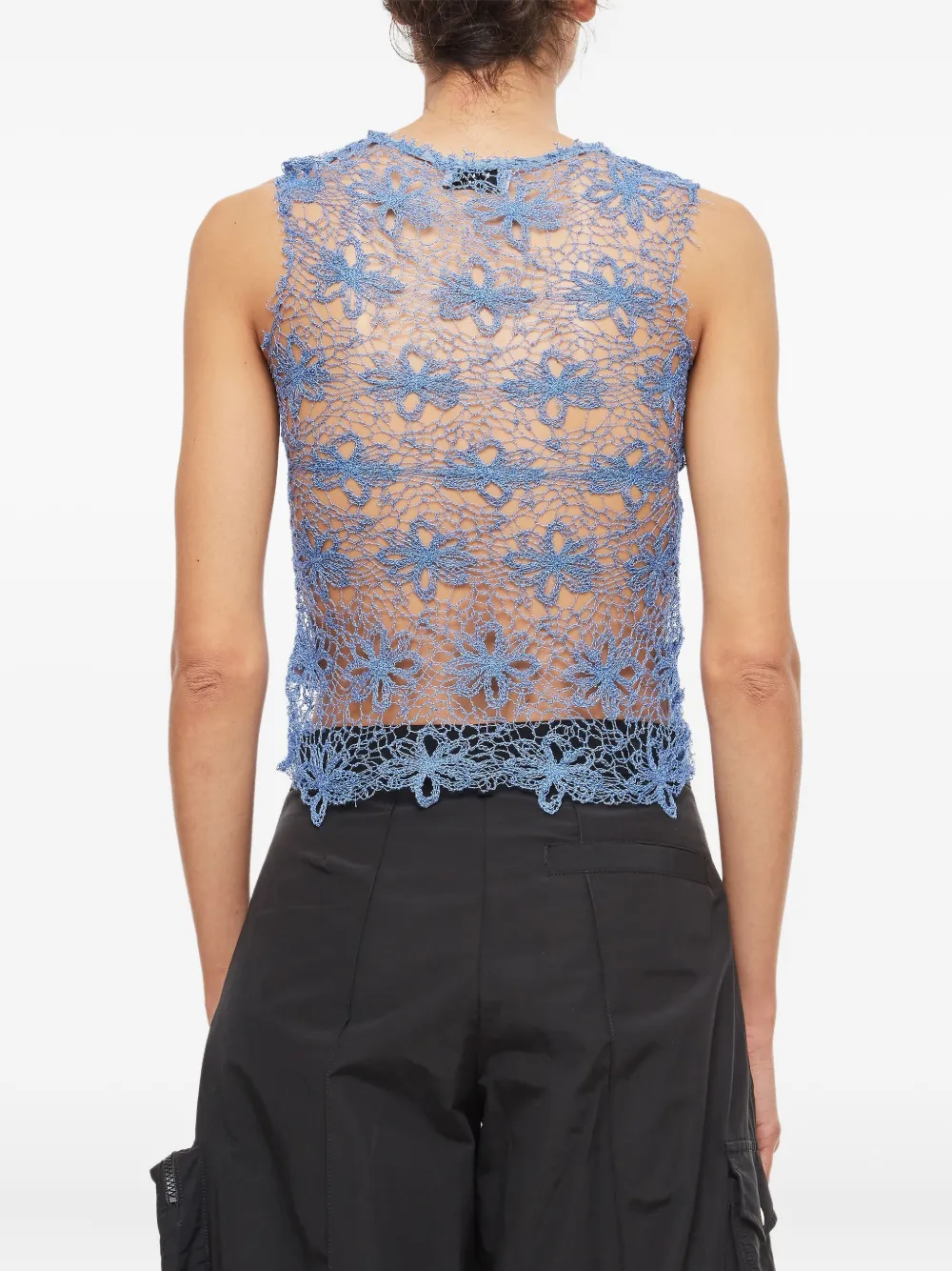 Collina Strada flower-embroidered sleeveless top Blauw