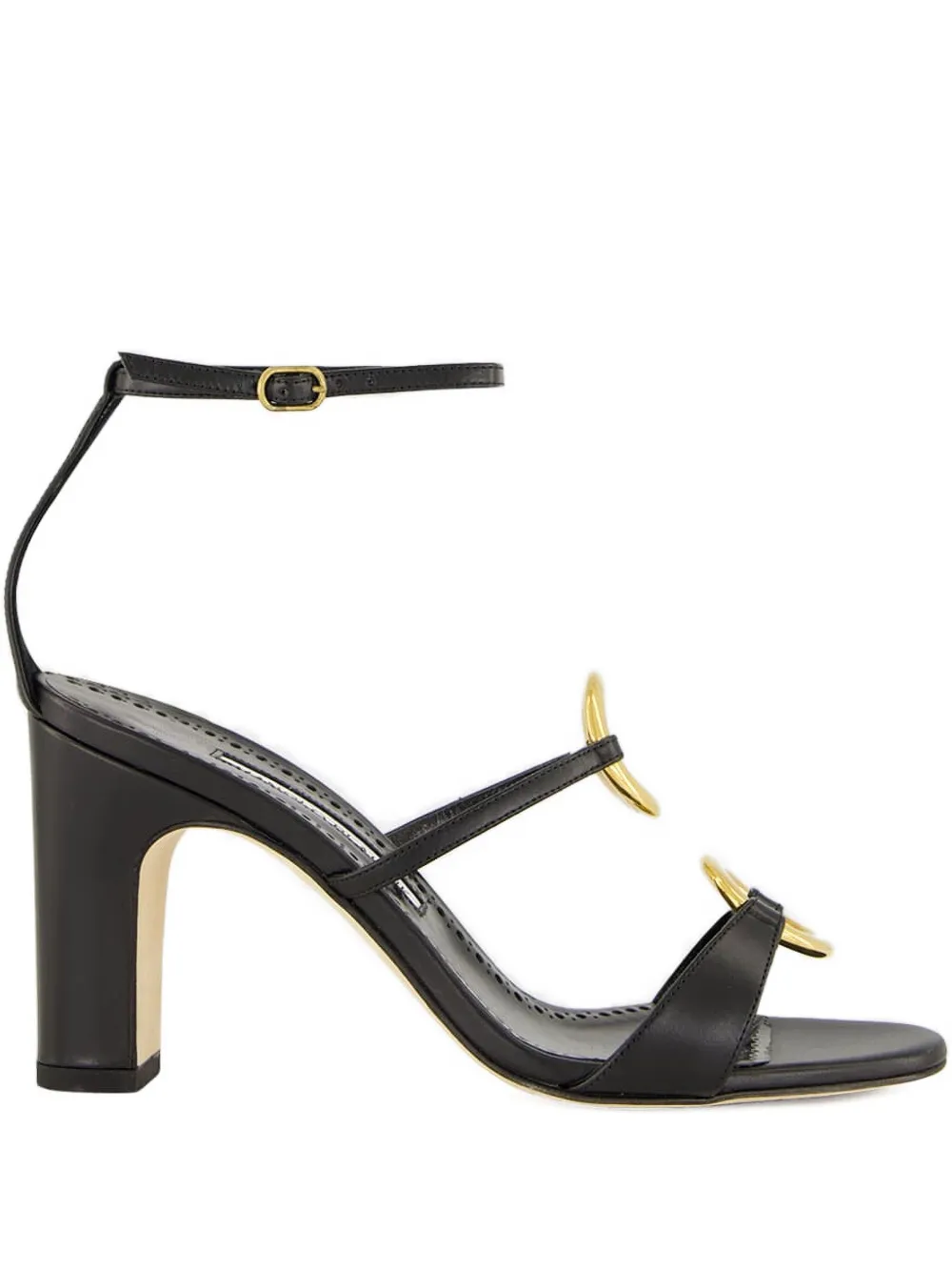 Manolo Blahnik 90mm leather ankle-strap ring sandals Blue