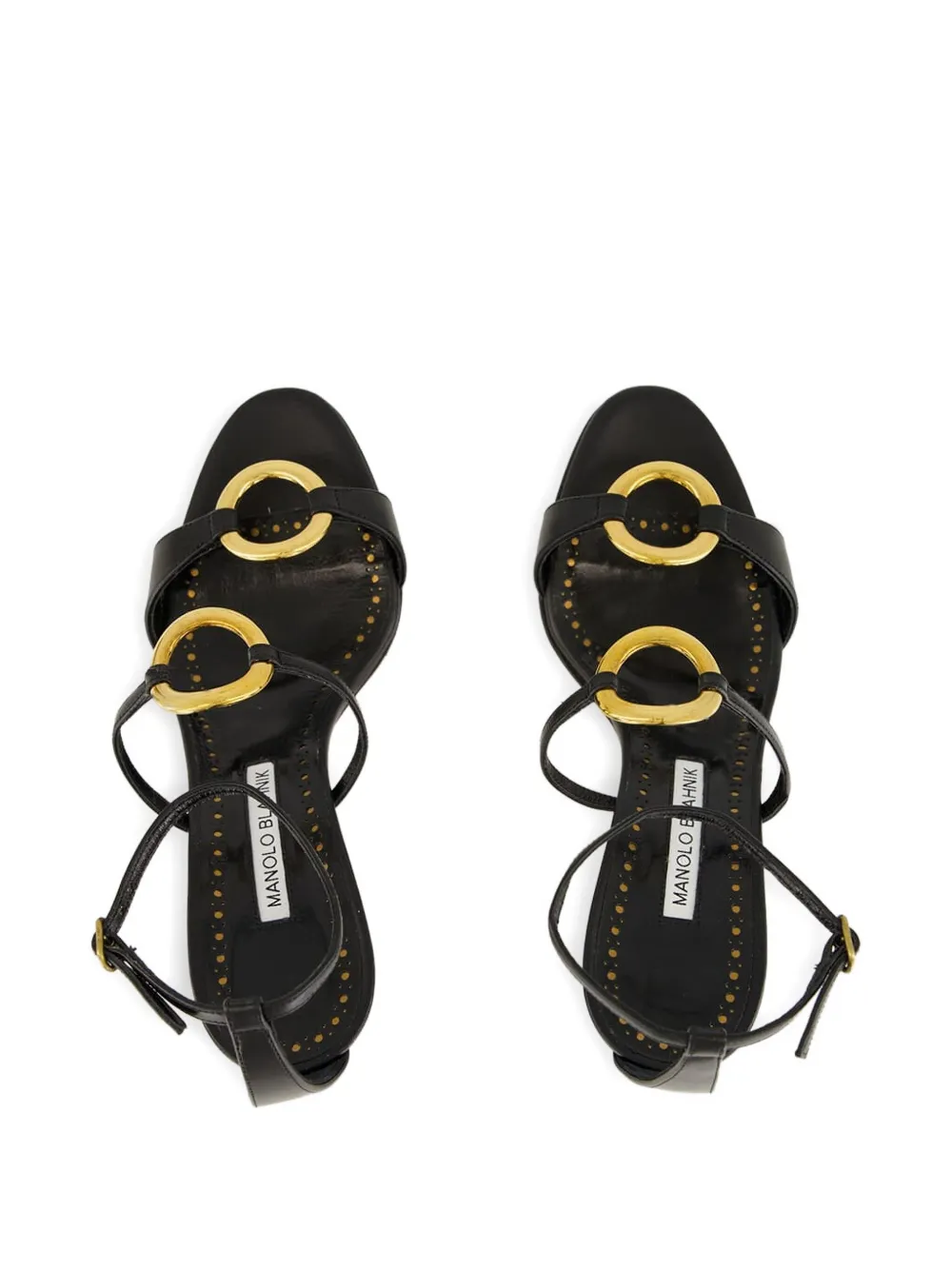 Manolo Blahnik 90mm leather ankle-strap ring sandals Blue